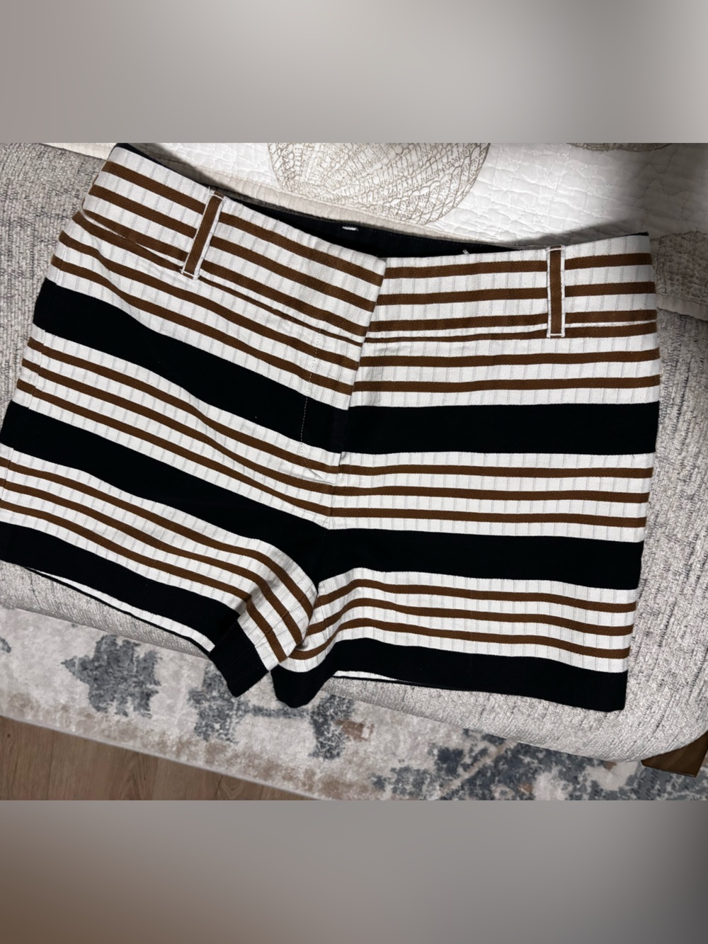 Loft The Riviera Striped Shorts Black Tan Brown White Size 2